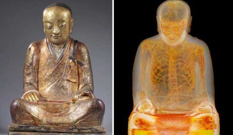 Escáner a una estatua de 1000 años reveló a un monje momificado adentro del Buda