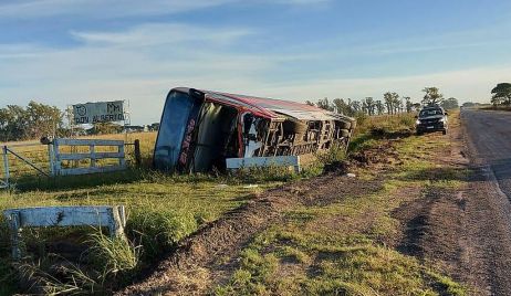Volcó un colectivo de la empresa El Norte al colisionar con dos animales